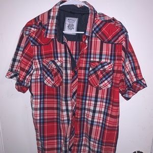 Buffalo David Bitton Red AndBlue Plaid  Short Sleeve Shirt Size Large Mens.